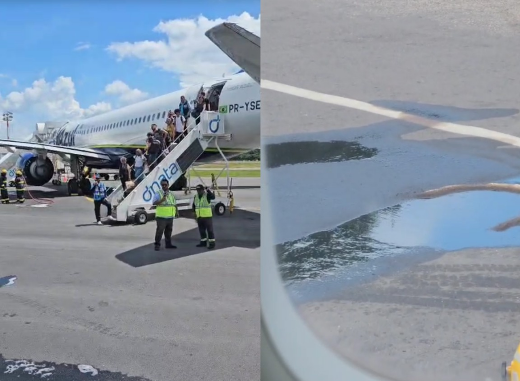 video:-voo-e-evacuado-apos-combustivel-de-aeronave-vazar-antes-de-decolagem-em-belem